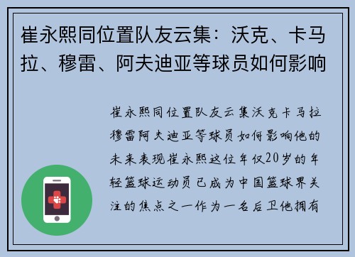 崔永熙同位置队友云集：沃克、卡马拉、穆雷、阿夫迪亚等球员如何影响他的未来表现