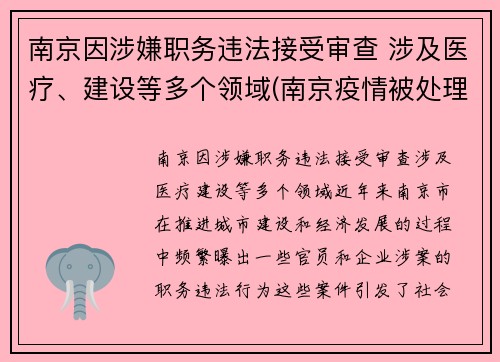 南京因涉嫌职务违法接受审查 涉及医疗、建设等多个领域(南京疫情被处理的干部)