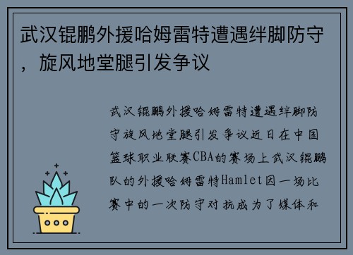 武汉锟鹏外援哈姆雷特遭遇绊脚防守，旋风地堂腿引发争议