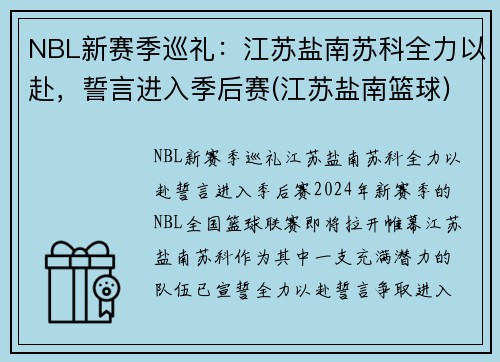 NBL新赛季巡礼：江苏盐南苏科全力以赴，誓言进入季后赛(江苏盐南篮球)