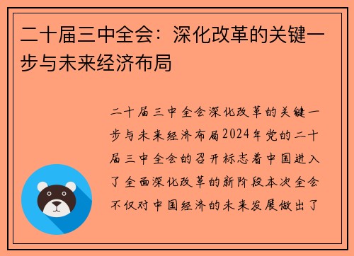 二十届三中全会：深化改革的关键一步与未来经济布局