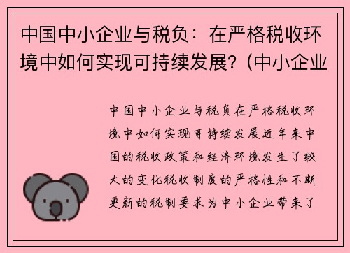 中国中小企业与税负：在严格税收环境中如何实现可持续发展？(中小企业税负情况分析)