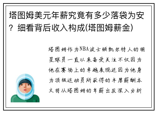 塔图姆美元年薪究竟有多少落袋为安？细看背后收入构成(塔图姆薪金)